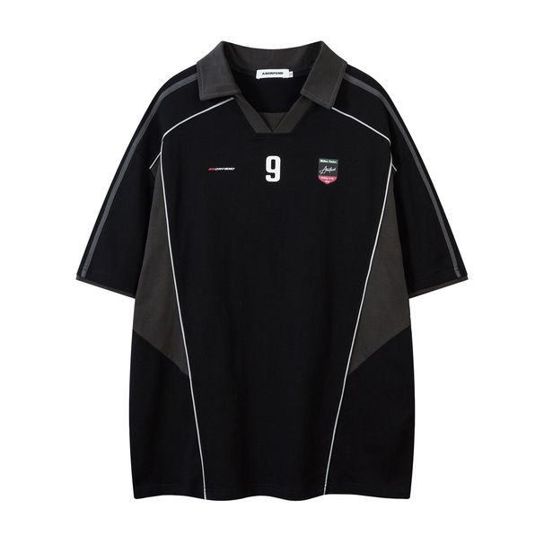 2026 American-style Patchwork Design Digital Print Sporty Loose-fit Polo Collar Short-sleeve Shirt For Men And Women_viptrois.com