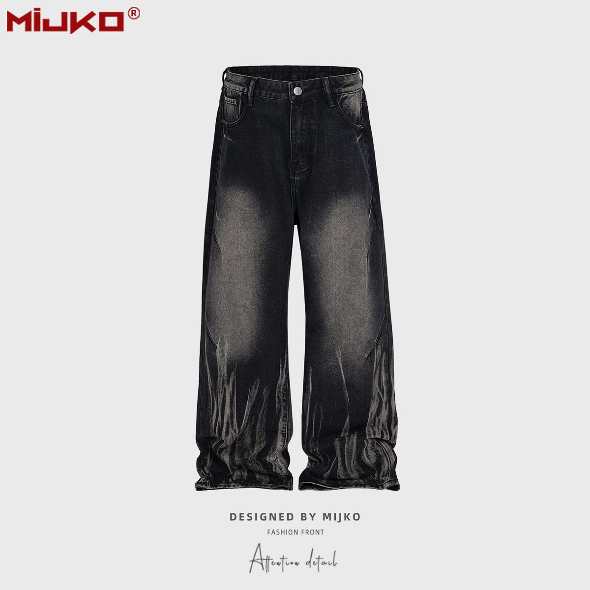 Man's clothing Men's and women's wash water to do old pants men's and women's laser texture white straight leg high street style jeans_viptrois.com