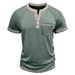 2025 Summer Men's Short Sleeved Henley Button T-shirt Color Blocked T-shirt Men's_viptrois.com