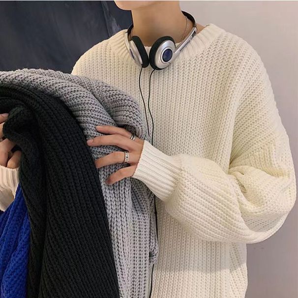 New men's sweaters for students in autumn and winter, cool and loose, versatile knitwear, trendy and thick wool_viptrois.com