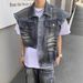 Men's Clothing High Street Ripped Short Denim Vest Men's Spring And Summer Trendy Vest Sleeveless Waistcoat Top_viptrois.com