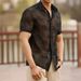 Men's Clothing Rose Flower Mesh See Through Button Short Sleeved Casual Vacation Shirt_viptrois.com