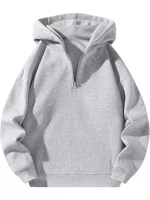 Men's Fleece Hooded Half-Zip Sweatshirt - Heavyweight Unisex Pullover With Ribbed Hem For Winter Comfort_viptrois.com