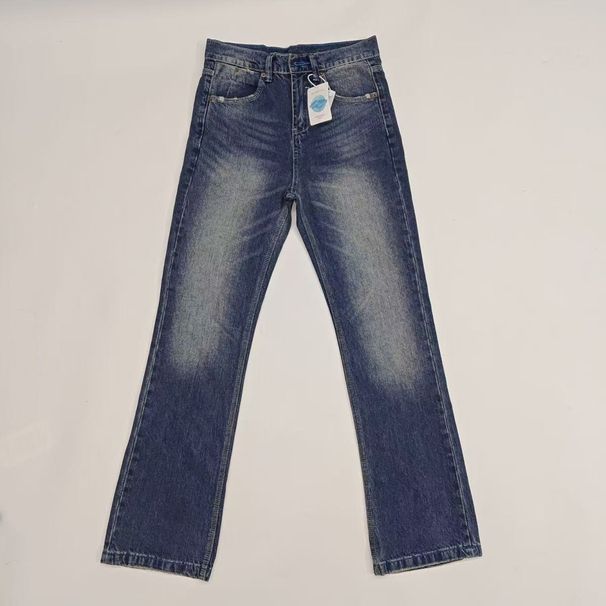 Men's Clothing Independent Jeans Slightly Flared Dark Blue High Ounce Strongest Washed Cat Whisker High Street Loose Cotton Top Version Cross Border_viptrois.com