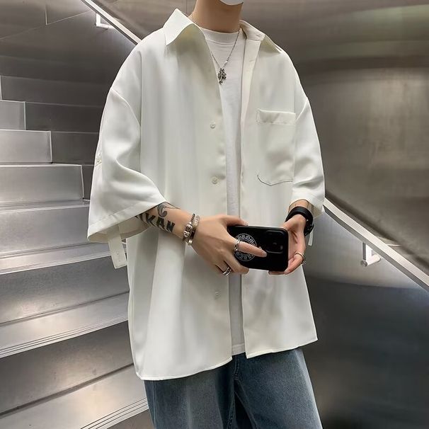 Hong Kong Style White Shirt, Men's Short Sleeved Trendy Brand, High-end Feeling, Ice Silk Shirt, Casual And Handsome Jacket, Summer_viptrois.com