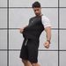 Men's Sports Short Sleeve Shorts Set Elastic Color Block Raglan Sleeves_viptrois.com