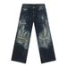 Men's Clothing Retro Distressed Denim Suit Jacket Washed Loose Straight Trousers_viptrois.com