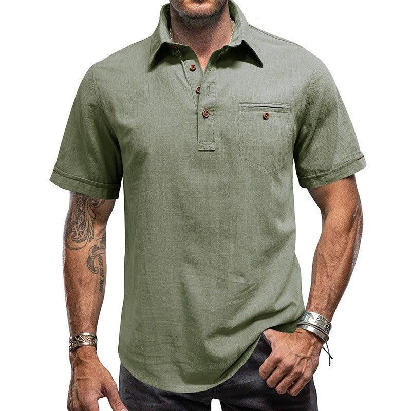 Men's Clothing Button Lapel Pocket Fashion Short Sleeved Shirt_viptrois.com