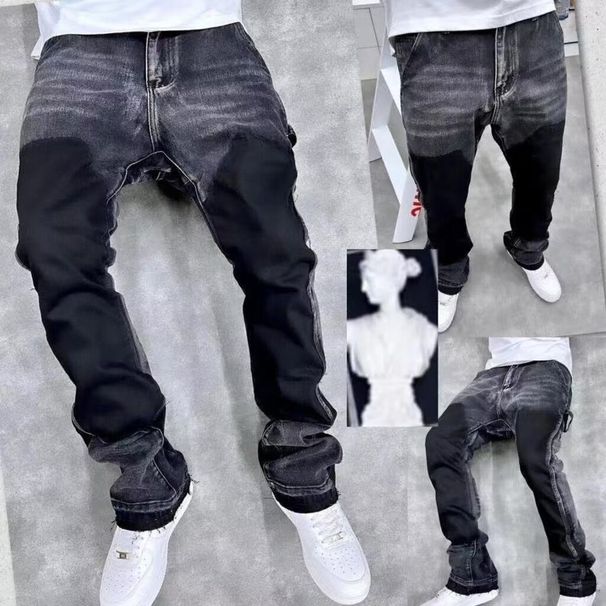 Men's Clothing Men's Denim High Street Vibe Pants, Men's Niche Design, Slim Fit Black Jeans, Spring And Autumn Straight Leg Work Pants_viptrois.com