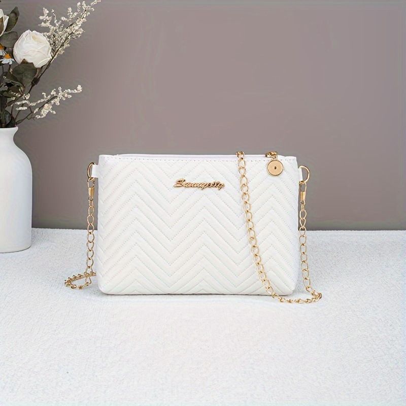 Women's Crossbody Clutch Bag - Stylish Striped Chain Shoulder Bag 2-in-1 Convertible Handbag For Casual & Evening Use_viptrois.com