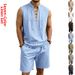 Men's Clothing Men's Linen Suit Casual Loose T-Shirt And Drawstring Shorts Set Sleeveless Trendy For Formal & Casual_viptrois.com