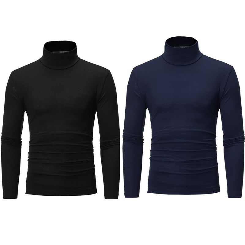 2Pcs Autumn Winter Mens Thermal Underwear Basic Bottoming Plain T-shirt Slim Fit Turtleneck Pullover Thermo Undershirt Male Tops_viptrois.com