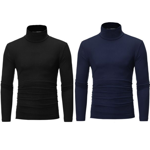 2Pcs Autumn Winter Mens Thermal Underwear Basic Bottoming Plain T-shirt Slim Fit Turtleneck Pullover Thermo Undershirt Male Tops_viptrois.com