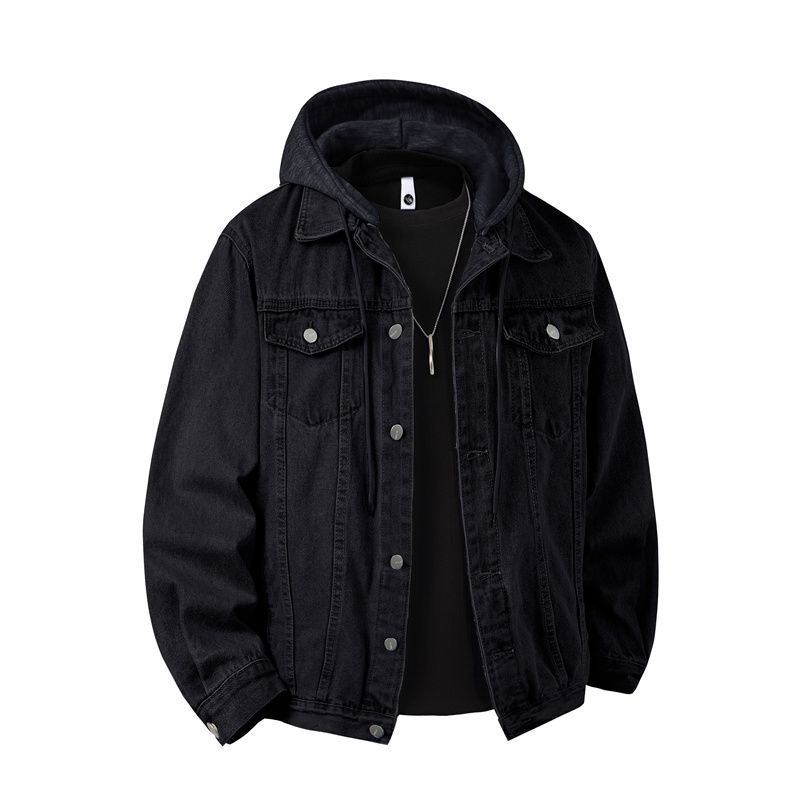 Autumn Winter Hooded Denim Jackets Men Casual Streetwear Outerwear Solid Color Loose Couple Denim Coats Hat Detachable Jacket_viptrois.com