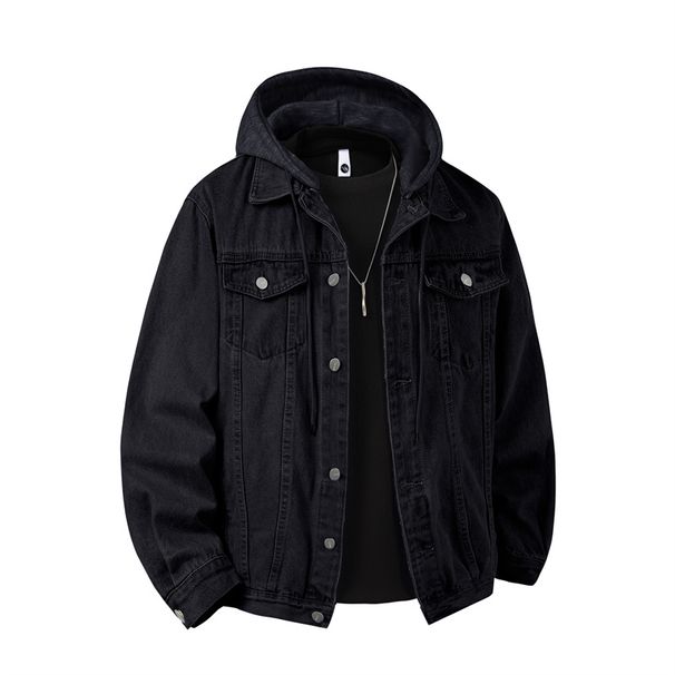 Autumn Winter Hooded Denim Jackets Men Casual Streetwear Outerwear Solid Color Loose Couple Denim Coats Hat Detachable Jacket_viptrois.com