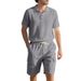 Men's Summer Short Sleeve Casual Suit Loose Fit American Style Linen Breathable Outdoor Work Shorts Black Gray Khaki_viptrois.com