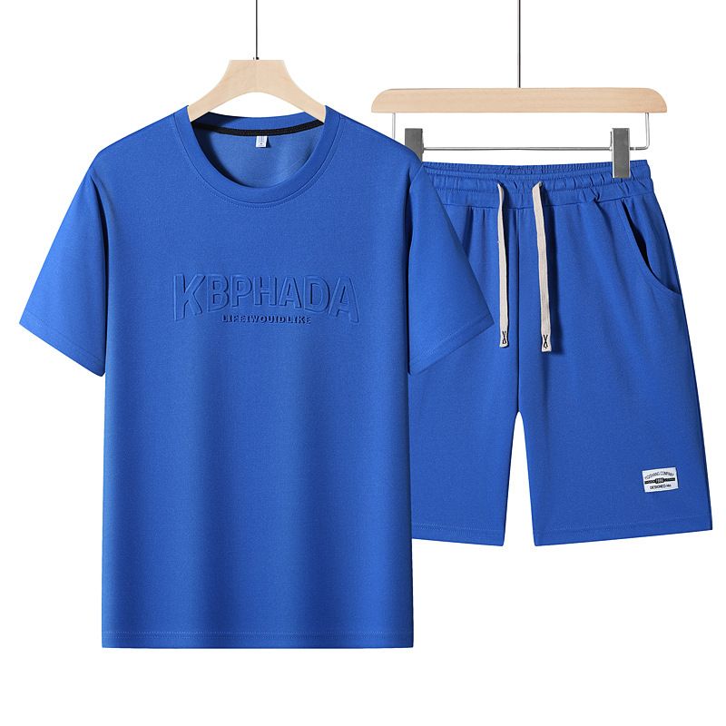 Men's Clothing Sports Suit Men's Versatile High End Shorts And Short Sleeves Summer Thin Ice Silk Two Piece Suit_viptrois.com