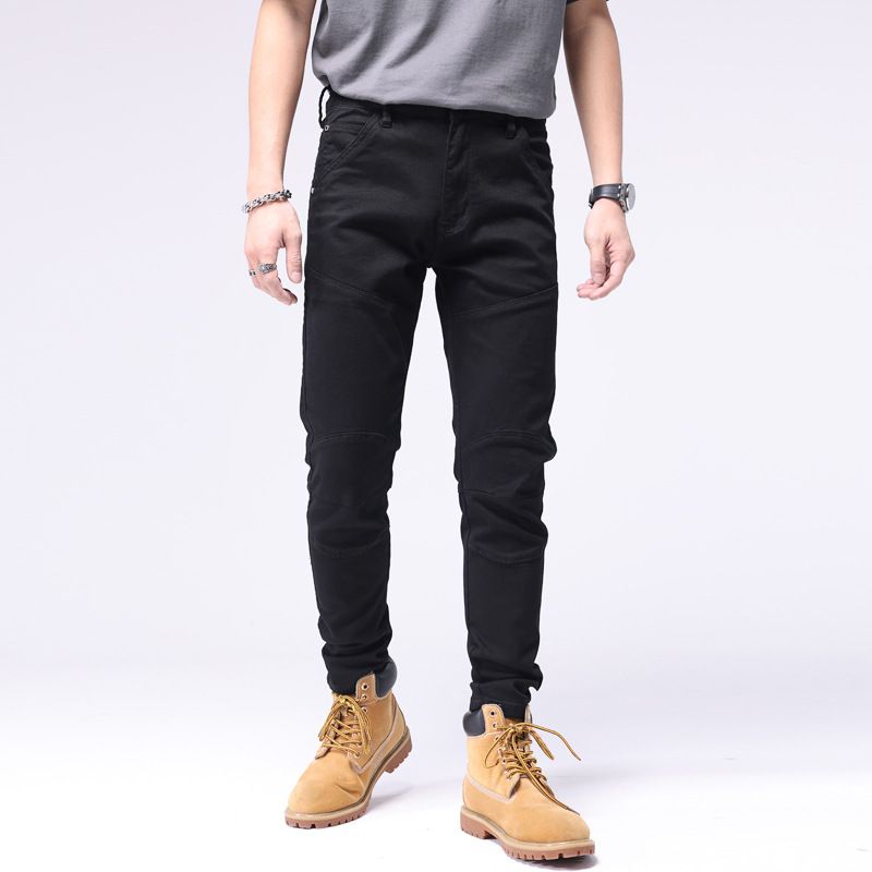 Biker Jeans Men's Stretch Slim Pants Fashion Brand Small Straight Pants Street Fashion Small Black Pants_viptrois.com