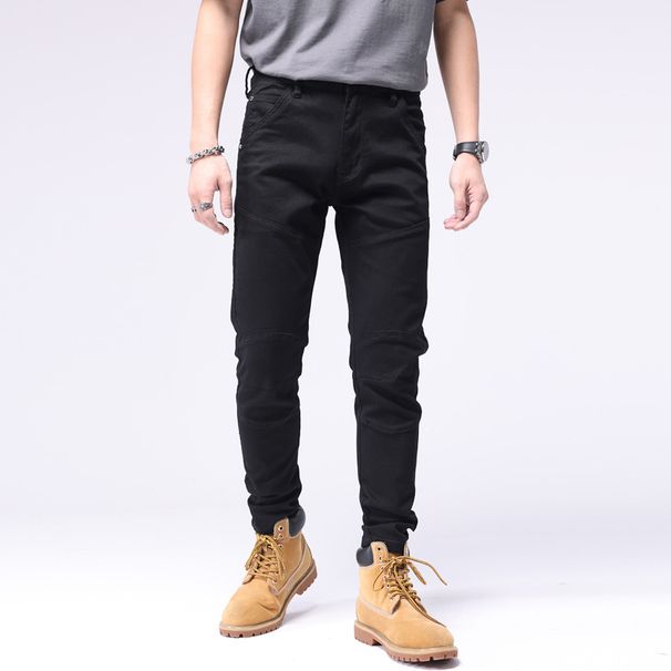 Biker Jeans Men's Stretch Slim Pants Fashion Brand Small Straight Pants Street Fashion Small Black Pants_viptrois.com