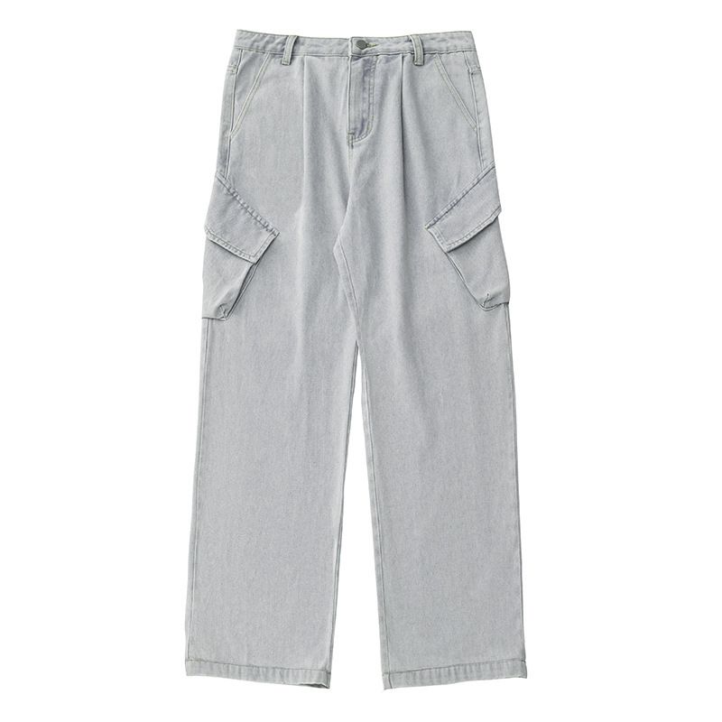 Men's Clothing Distressed Work Jeans For Men Spring And Summer New Style Side Three Dimensional Pockets Straight Pants Textured Loose Long Pants_viptrois.com