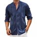Men's Clothing Men's Cotton And Linen Blended Cardigan Button Solid Color Daily Casual Stand Up Collar Long Sleeved Shirt_viptrois.com