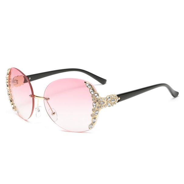 Frameless Diamond Sunglasses - Oversized Round Fashion Shades (European & American Luxe Style)_viptrois.com