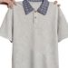 Men's Retro Polo Shirt Short Sleeved T-Shirt Summer Plaid Design Front Shoulder Patchwork Unique Trendy Loose Top_viptrois.com