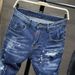 Jeans Pendant Refreshing Light Blue Destructive Paint Wild Exposed Yarn Slim Fitting And Trendy Man_viptrois.com