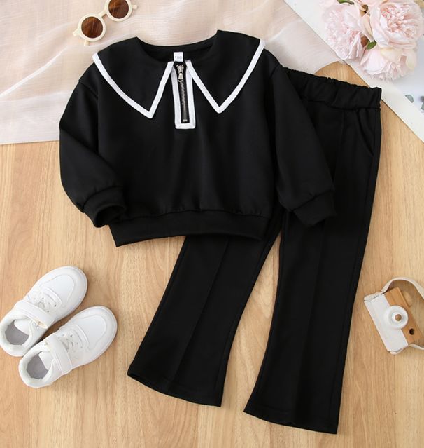 Kid's Clothing 2025 Autumn New Style Little Girl Casual Two Piece Suit Female Baby Fashionable Bell Bottom Pants_viptrois.com