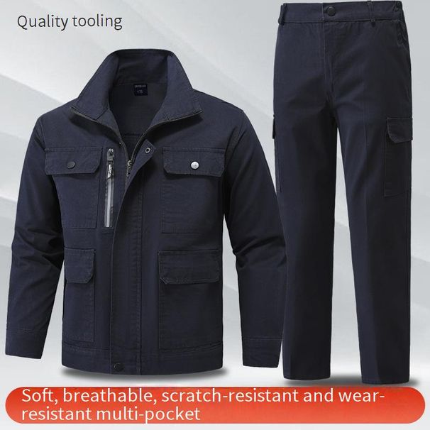 Men's Heavy-Duty Workwear Set - Flame-Resistant Welding Coveralls, Durable Camouflage Uniform For Construction & Labor Protection (Blue/Gray/Green)_viptrois.com