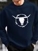 Men's Loose Casual Fashionable Cow Head Skull Pattern Printed Round Neck Long Sleeved Pullover Hoodie For Autumn And Winter_viptrois.com