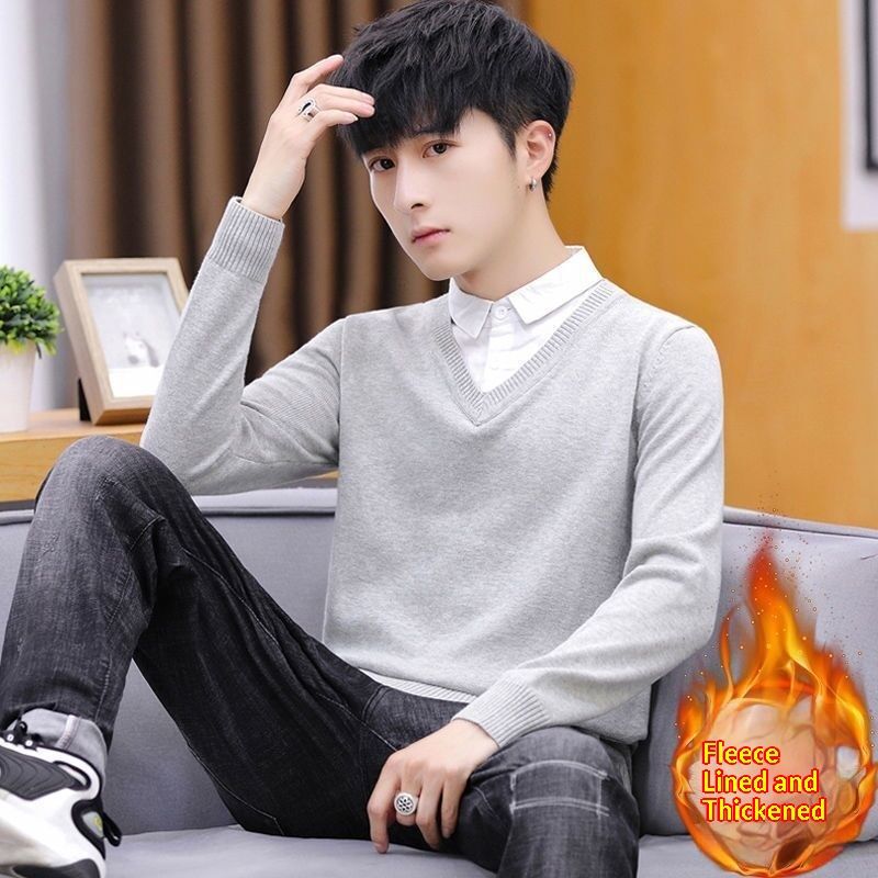 Knitted Autumn Long Sleeve Low Shirt Two-Piece Top Spring Sweater Men's European And American Style_viptrois.com