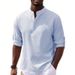 Men's Long Sleeved Stand Up Collar Plaid Shirt Solid Color Casual Bottoming Shirt Top_viptrois.com