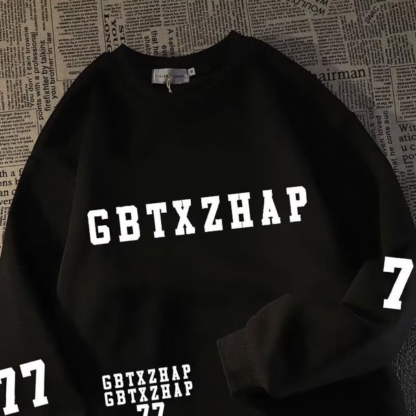 Men's Classic Black Crewneck Sweatshirt – Heavyweight Cotton Pullover For Casual & Streetwear, S-3XL_viptrois.com