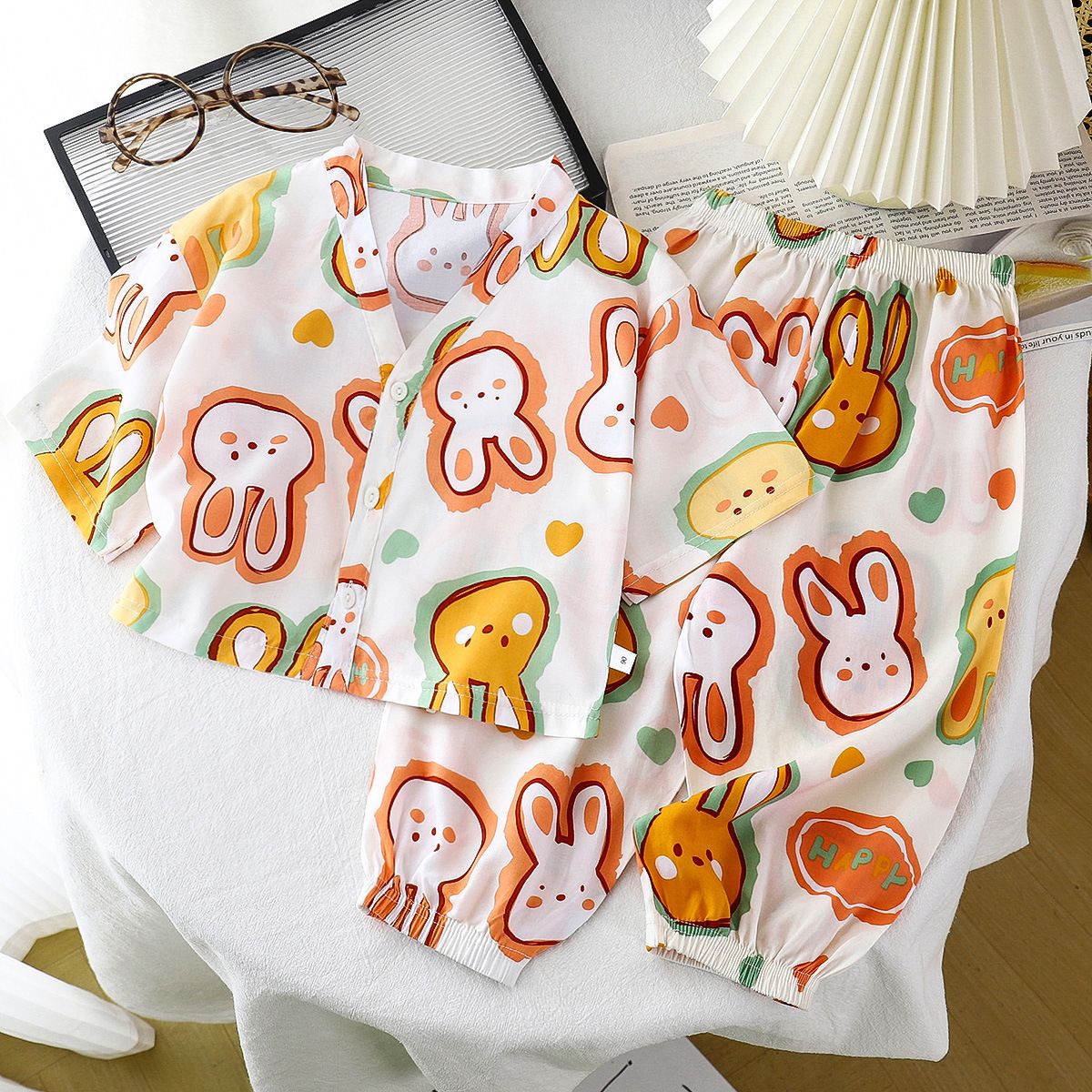 Children's Cotton And Silk Home Wear Sets, Summer Boys And Girls Pajamas, Two Piece Rayon Sets, Cotton And Silk Air Conditioned Clothing For Children_viptrois.com