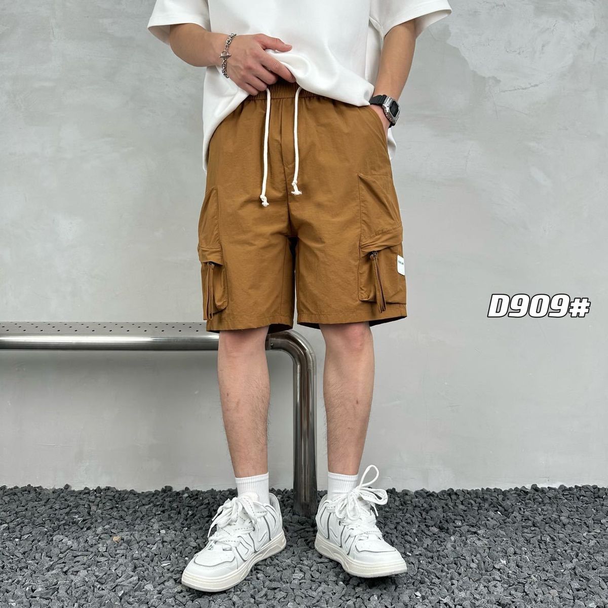 men's Quick-drying summer multi-pocket thin solid color simple loose cargo shorts men's five-point casual trendy brand sweatpants_viptrois.com