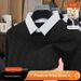 Winter Thickened Collar Cable Knit Long Sleeve Sweater Two-Piece Men's Base Shirt With Wool Blend_viptrois.com