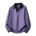 Men's V-Neck Color Block Fleece Hoodie, Long Sleeve Polo Pullover Sweatshirt, Streetwear Casual Top (Black, Beige, Purple, Grey Green)_viptrois.com
