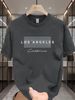 100% Pure Cotton Men's Spring And Autumn Fashion Short Sleeved Los Angeles Graphic Printed Casual Slim Fit Versatile Top_viptrois.com