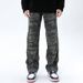 Military Camo Cargo Jeans – Oversized Distressed Denim Pants With Deconstructed Hem & Utility Pockets_viptrois.com