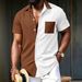 Men's Retro Large Check Casual Shirt Two Tone Short Sleeved With Pockets New_viptrois.com