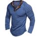 Men's Clothing Tactical Long Sleeved T Shirt Button Long Sleeved V Neck Color Matching Casual Pleated Henry Shirt_viptrois.com