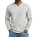 Men's Clothing Slim Fit Long Sleeve V-Neck T-Shirt For Autumn, Breathable Waffle Knit Fabric, Casual Basic Top (White, Gray, Black, Burgundy, Khaki)_viptrois.com