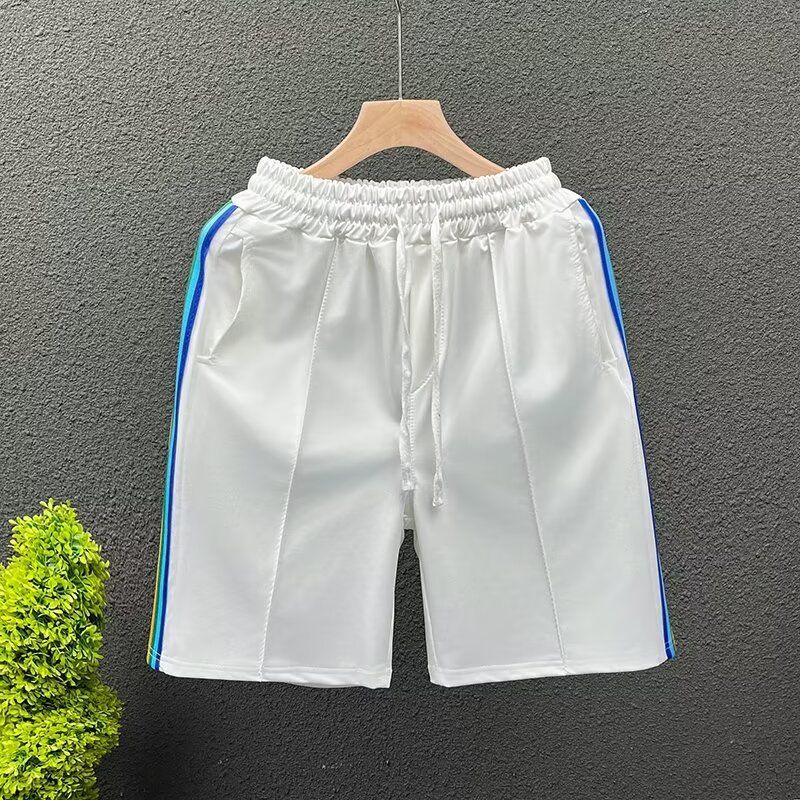 Men's Clothing Thin Summer Straight Leg Striped Five Point Casual Sporty Loose Fit Beach Shorts_viptrois.com