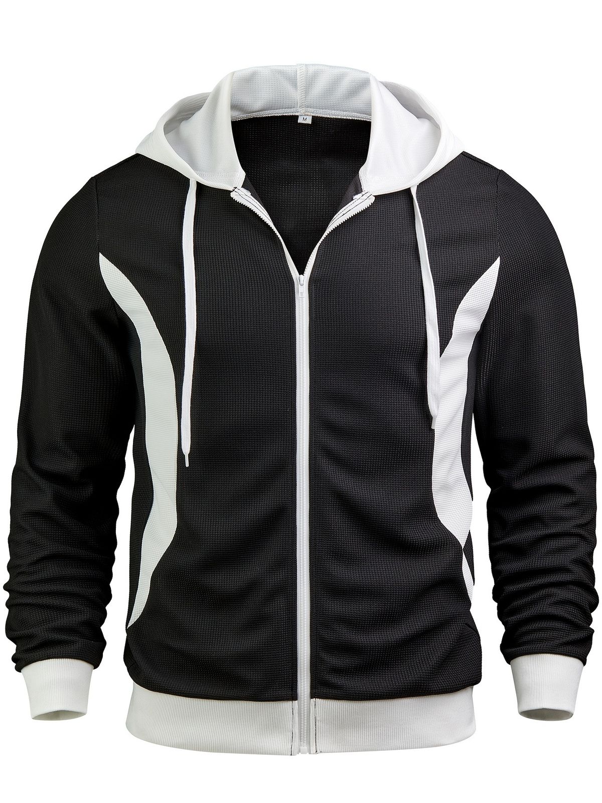 2025 European And American Autumn/winter Casual Waffle Fabric Color-blocking Hooded Zipper Long-sleeved Men's Jacket_viptrois.com