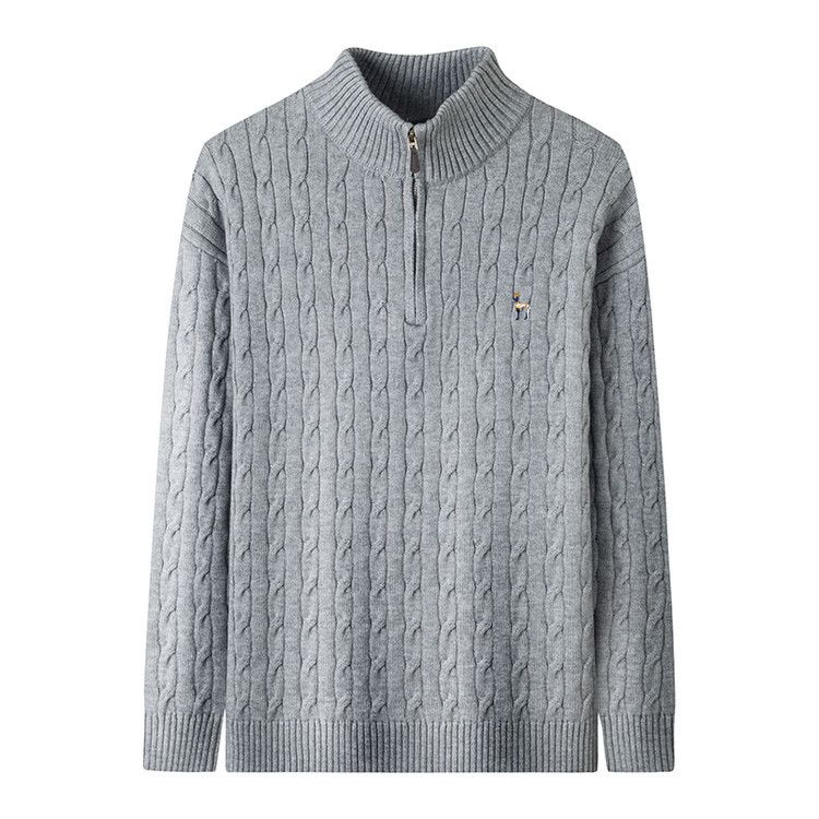 Men's Half-Zip Stand Collar Knit Sweater – Lightweight Urban Pullover With Embroidery (M-XXXL, Relaxed Fit, Winter Casual)_viptrois.com