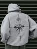 Men's Autumn And Winter Casual Fashionable Loose Hooded Sweatshirt With Mountain And Compass Print Warm Long Sleeved Pullover Sweater_viptrois.com