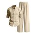 New European-style Men's Linen Stand-up Collar Loose-fitting Breathable Shirt And Pants Set For Comfortable Casual Commuting._viptrois.com