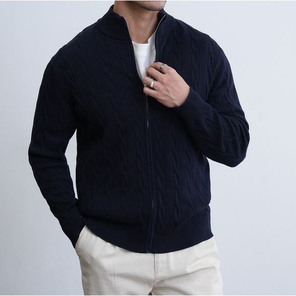 Men's Clothing Jacquard Stand Collar Autumn/Winter Jacquard Knit Cardigan – Slim Fit Stand Collar, British-Inspired Textured Sweater Coat_viptrois.com