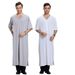 Men's Thobe – 7/4 Sleeve V-Neck Long Robe, Breathable Polyester, Modest & Comfortable (Sizes M-XL, White/Gray)_viptrois.com